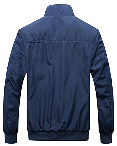 QitunC Hombre Chaqueta Bomber Plus Size Collar De Pie Cremallera Cazadora Abrigo Azul Oscuro S