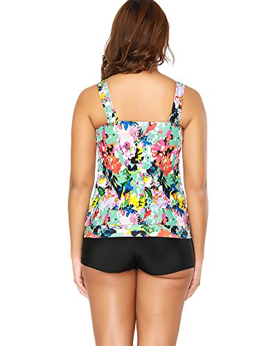 QitunC Mujer Tankini Impreso Floral 2Pcs Más Tamaño Ladies Casual Traje De Baño Beachwear con Pantalones Cortos XXL