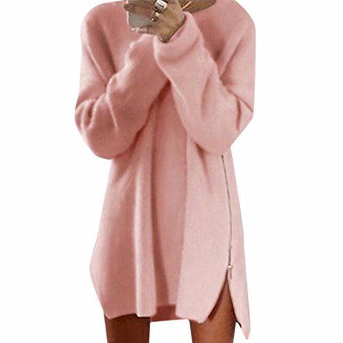 QIYUN.Z Camisetas De Manga Larga Vestido De Suéter Lado Dividida Jersey Para Mujer Del Otoño Del Invierno