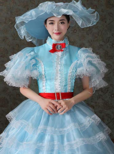 QJXSAN Señora de la Capa Multi-Partido del Vestido del Tribunal Vestuario teatral Opera Performance Traje Medieval Renacimiento Lolita de Encaje de la Cremallera (Color : Blue, Size : S)