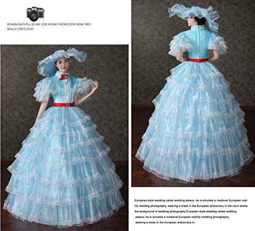 QJXSAN Señora de la Capa Multi-Partido del Vestido del Tribunal Vestuario teatral Opera Performance Traje Medieval Renacimiento Lolita de Encaje de la Cremallera (Color : Blue, Size : S)