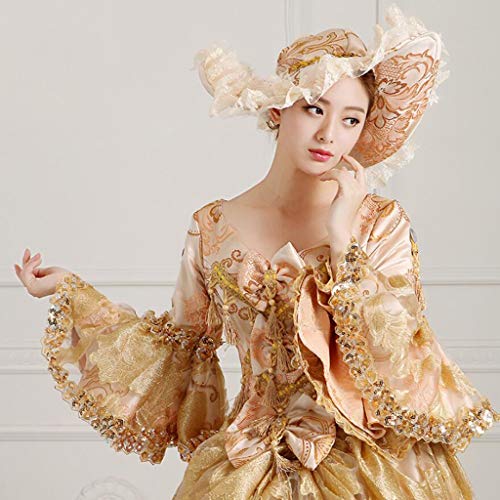 QJXSAN Señora señoras Traje Medieval de Estilo Victoriano de Vestuario, Vestido de Corte del cordón con el Vestido de Bola Que se arrastra (Color : Champagne, Size : M)