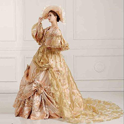 QJXSAN Señora señoras Traje Medieval de Estilo Victoriano de Vestuario, Vestido de Corte del cordón con el Vestido de Bola Que se arrastra (Color : Champagne, Size : M)