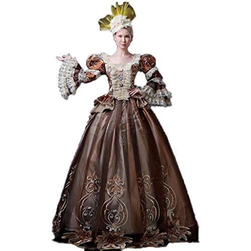 QJXSAN Trompeta Envuelve a señora del Traje del cordón del café Medieval Real de la Corte del Vestido del Partido de Cosplay del Vestido de Bola Retro Mostrar Falda (Color : Brown, Size : XXL)