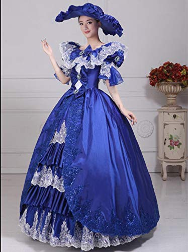 QJXSAN Vestido Medieval de Las Mujeres, señoras Medievales Victoriano Vestidos de Lujo con Corte Palacio Real de Vestuario de época de la Mascarada (Color : Blue, Size : M)