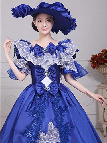 QJXSAN Vestido Medieval de Las Mujeres, señoras Medievales Victoriano Vestidos de Lujo con Corte Palacio Real de Vestuario de época de la Mascarada (Color : Blue, Size : M)