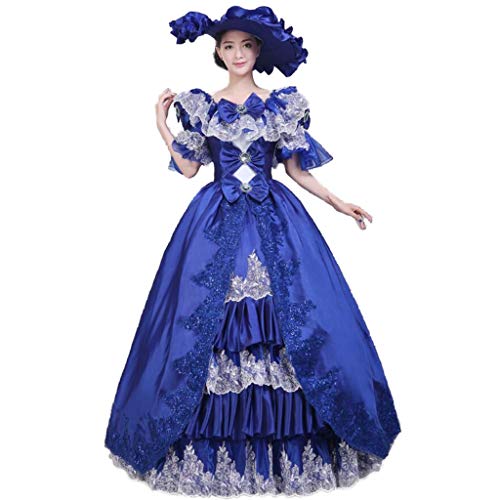 QJXSAN Vestido Medieval de Las Mujeres, señoras Medievales Victoriano Vestidos de Lujo con Corte Palacio Real de Vestuario de época de la Mascarada (Color : Blue, Size : M)
