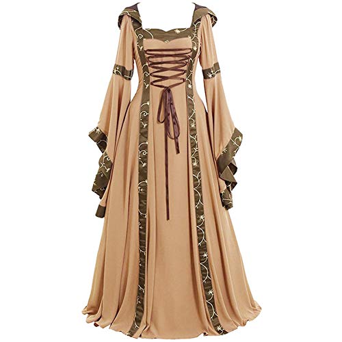 QPXZ Vestidos Disfraz De Vestimenta Medieval para Mujer Traje Largo Retro Noble Princesa Palace Party-Khaki_M