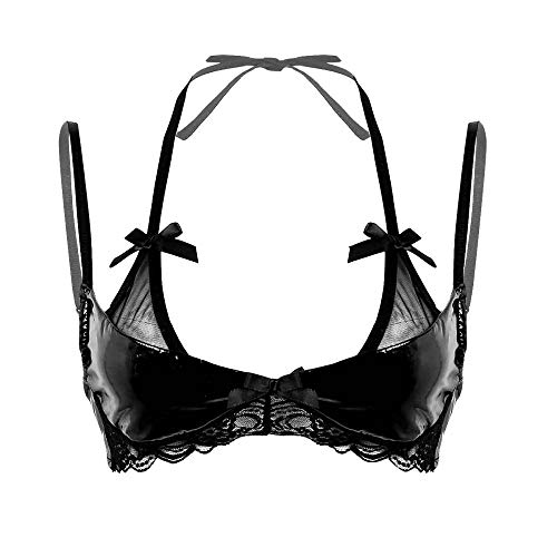 QPYUS Sexo Y Sensualidad Mujeres Lencería Ropa Interior Femenina Brillante Ajustable Triángulo De Encaje Sujetador Sin Forro Sin Hilos Tops Clubwear-Black_D