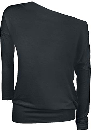 Queen Crest Vintage Mujer Camiseta Manga Larga Negro M, 95% Viscosa, 5% elastán, Regular