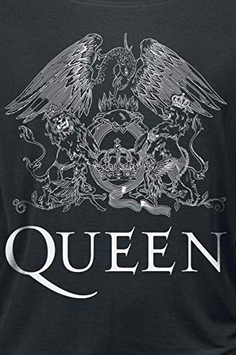 Queen Crest Vintage Mujer Camiseta Manga Larga Negro M, 95% Viscosa, 5% elastán, Regular