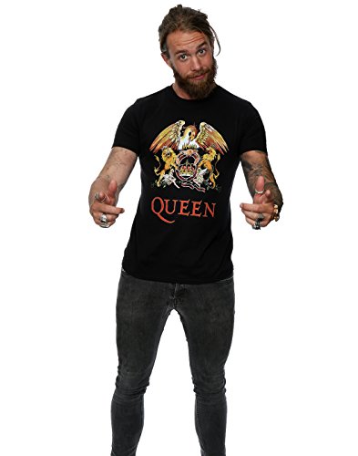 Queen hombre Crest Logo Camiseta Medium Negro