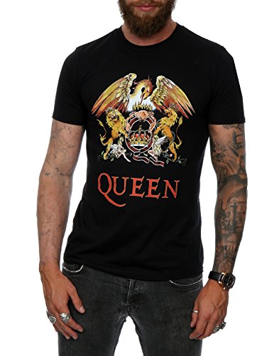Queen hombre Crest Logo Camiseta Medium Negro