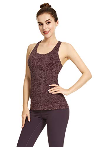 QUEENIEKE Camiseta de tirantes para mujer, para yoga, entrenamiento, con tirantes, parte trasera, color marrón castaño, con flores, talla M (8/10
