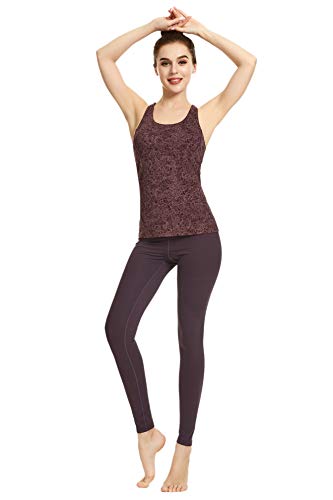 QUEENIEKE Camiseta de tirantes para mujer, para yoga, entrenamiento, con tirantes, parte trasera, color marrón castaño, con flores, talla M (8/10