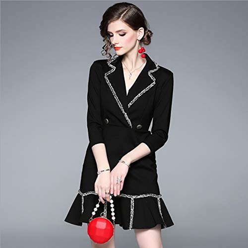 QUNLIANYI Vestido Verano Largo Mujer Traje de Manga Corta para Mujer Vestido de Cola de Pescado con Volantes Negro XL