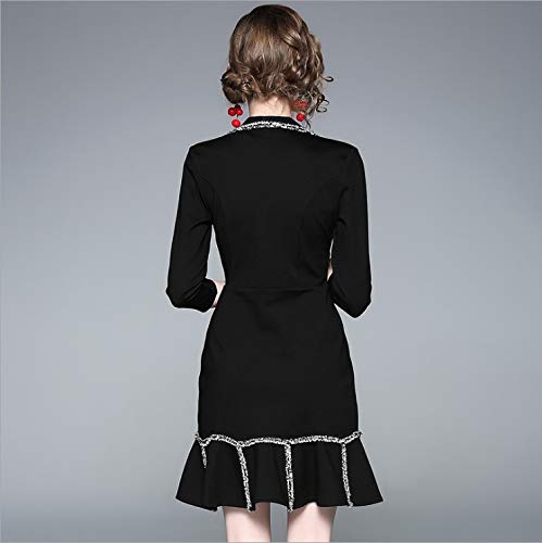 QUNLIANYI Vestido Verano Largo Mujer Traje de Manga Corta para Mujer Vestido de Cola de Pescado con Volantes Negro XL