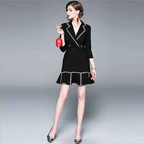 QUNLIANYI Vestido Verano Largo Mujer Traje de Manga Corta para Mujer Vestido de Cola de Pescado con Volantes Negro XL