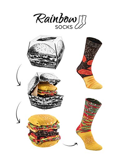 Rainbow Socks - Hombre Mujer Divertidos Calcetines de Hamburguesa - 2 Pares - Talla UE 41-46