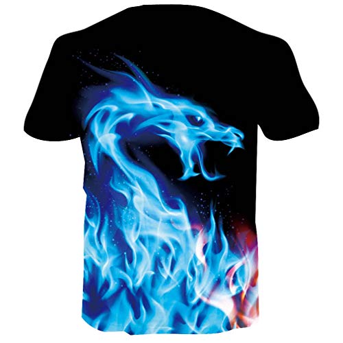 RAISEVERN 3D Graphic Impreso Anime Camisetas de Manga Corta Dragon Fire Camiseta para Hombre, L