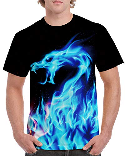 RAISEVERN 3D Graphic Impreso Anime Camisetas de Manga Corta Dragon Fire Camiseta para Hombre, L