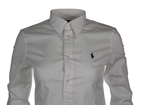 Ralph Lauren - Blusa de corte ajustado para mujer, color rosa, azul marino, blanco, azul a rayas Blanco XS