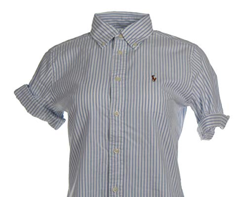 Ralph Lauren Camisa Oxford de manga corta para mujer. azul/blanco S