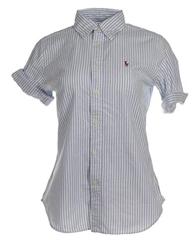 Ralph Lauren Camisa Oxford de manga corta para mujer. azul/blanco S