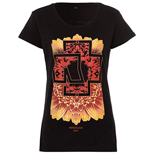 Rammstein Herzeleid XXV - Camiseta oficial para mujer, color negro con impresión frontal y trasera Negro L