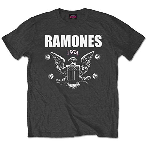 Ramones 1974 Eagle Camiseta Manga Corta, Grey (Charcoal), L para Hombre