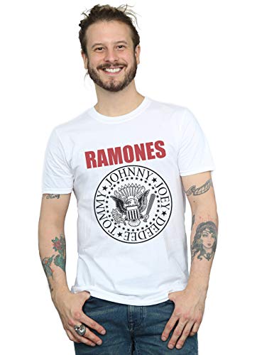 Ramones Hombre Red Text Seal Camiseta Blanco XX-Large