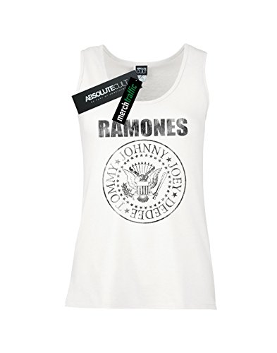 Ramones Mujer Distressed Black Seal Camiseta Sin Mangas Blanco Small