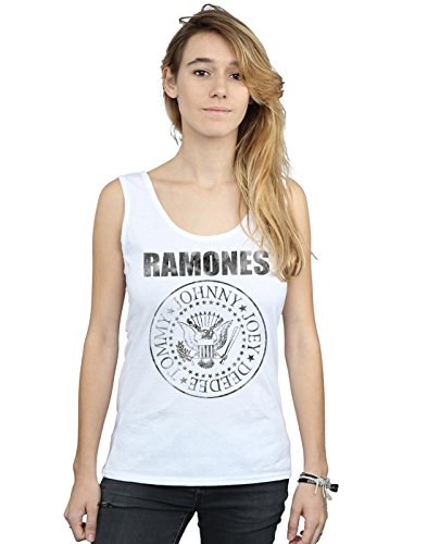 Ramones Mujer Distressed Black Seal Camiseta Sin Mangas Blanco Small
