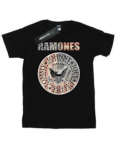 Ramones Mujer Flag Seal Camiseta del Novio Fit Small Negro