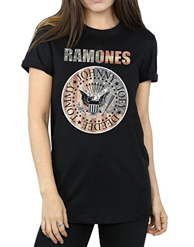 Ramones Mujer Flag Seal Camiseta del Novio Fit Small Negro