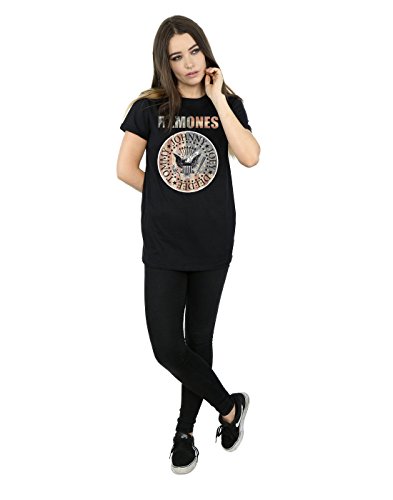 Ramones Mujer Flag Seal Camiseta del Novio Fit Small Negro