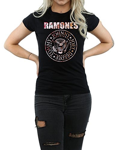 Ramones Mujer Flower Rose Camiseta Medium Negro