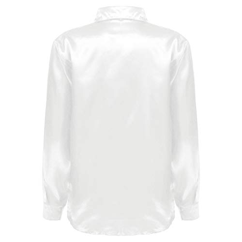 ranrann Blusas Manga Larga de Mujer Cami Saten de Seda Brillante Elegante Ropa Casual Diario Vintage de Moda Blanco XL