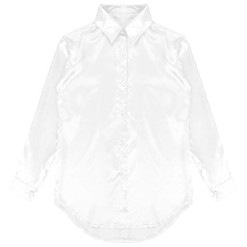 ranrann Blusas Manga Larga de Mujer Cami Saten de Seda Brillante Elegante Ropa Casual Diario Vintage de Moda Blanco XL