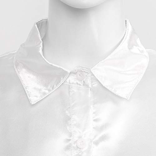 ranrann Blusas Manga Larga de Mujer Cami Saten de Seda Brillante Elegante Ropa Casual Diario Vintage de Moda Blanco XL