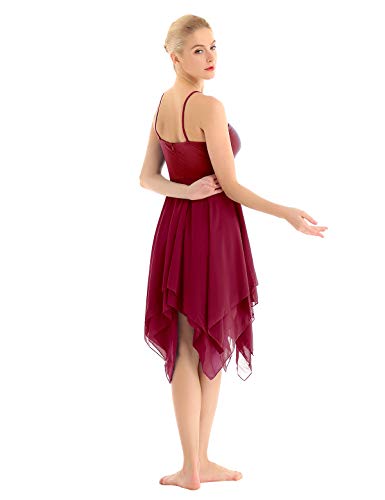 ranrann Vestido Tirantes de Ballet Gasa para Mujer Irregular Vestido Largo de Danza Lírica Contemporánea Traje Baile de Salón Latino Tango Dancewear Vino Rojo Large