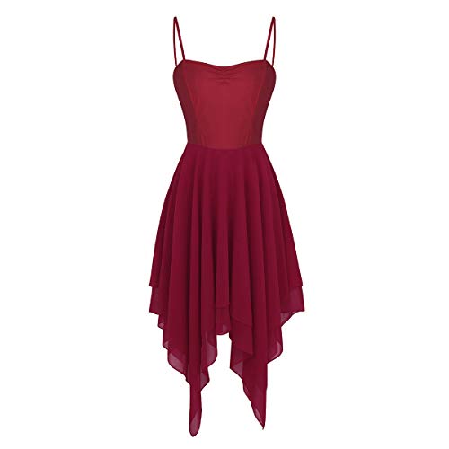 ranrann Vestido Tirantes de Ballet Gasa para Mujer Irregular Vestido Largo de Danza Lírica Contemporánea Traje Baile de Salón Latino Tango Dancewear Vino Rojo Large