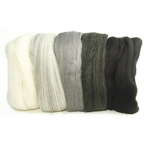 Rayher 5364900 Pack 100% Lana cardada de Merino, 50g, Fina 19 Mic, para fieltrar, Gris/Blanco