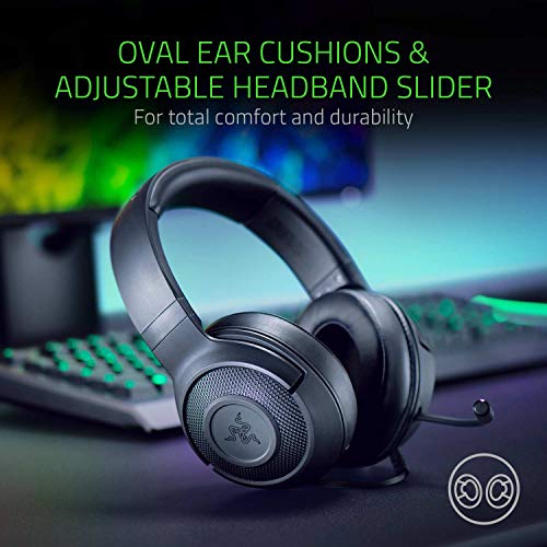 Razer Kraken X - Auriculares para juegos, auriculares ligeros para juegos para PC, Mac, Xbox One, PS4 y Switch, diadema acolchada, sonido envolvente 7.1, Negro