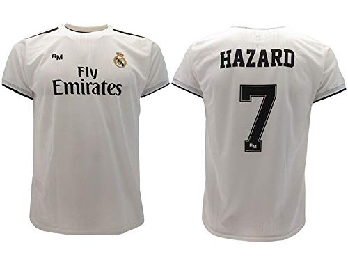 Real Madrid Camiseta de Fútbol Replica Oficial con Licencia Hazard Blanco número 7 en blíster Regalo - Todos Los Tamaños NIÑO y Adulto - XX-Large