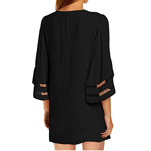 Rebeca de Gasa Kimono Rebajas Yvelands Mujeres Panel de Malla 3/4 Manga Campana Color Puro Ocasional Loose(Negro,S)