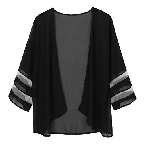 Rebeca de Gasa Kimono Rebajas Yvelands Mujeres Panel de Malla 3/4 Manga Campana Color Puro Ocasional Loose(Negro,S)