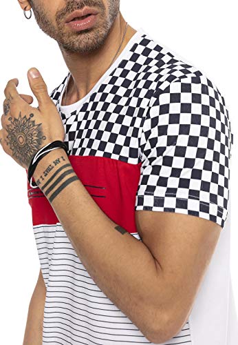 Red Bridge T-Shirt Manga Corta Casual Raza Rayas para Hombres Tiempo Libre Tramo Camisas Blanco