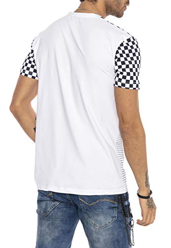 Red Bridge T-Shirt Manga Corta Casual Raza Rayas para Hombres Tiempo Libre Tramo Camisas Blanco