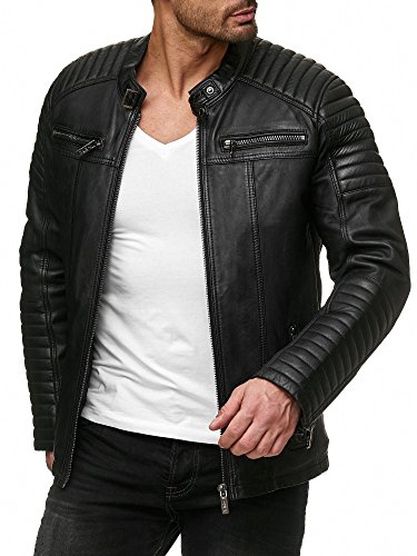 Redbridge Chaqueta de Cuero para Hombre Cuero Genuino Estilo Biker Negro S